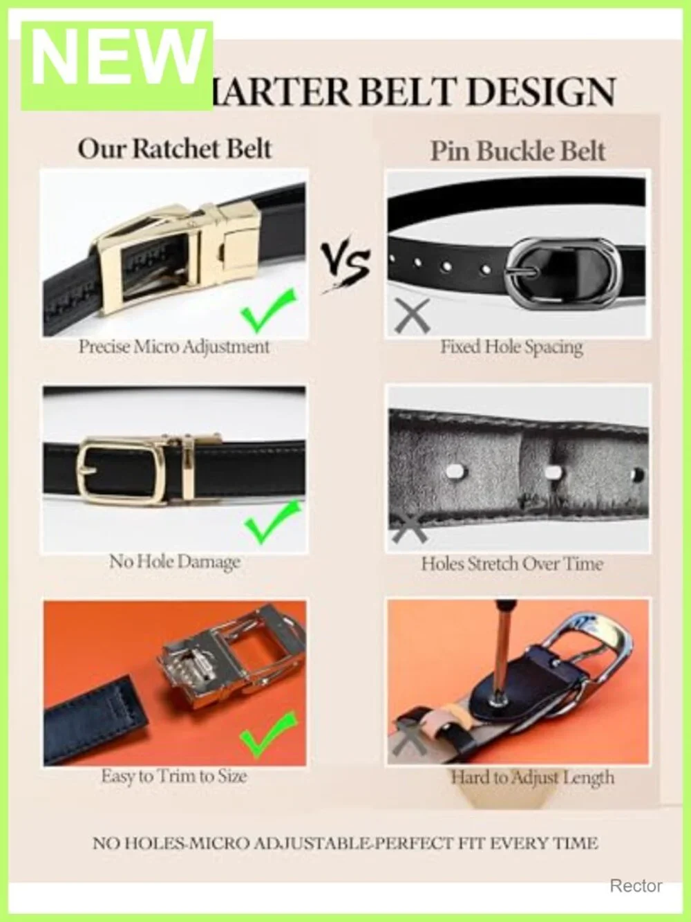 Women's Skinny Ratchet Leather Belts 2 Pack No Hole Adjustable